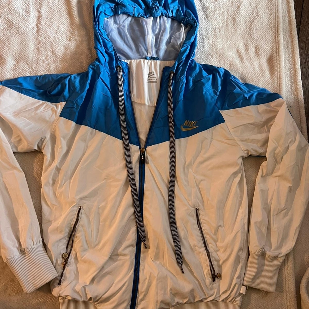 Nike Blue and White Windbreaker with Hood